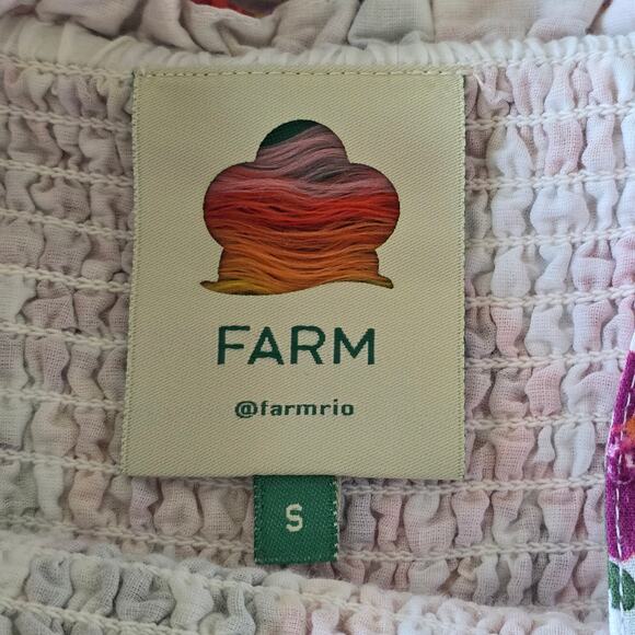 Farm Rio Tropical Floral Tiered Midi Dress Sz S Smocked Ruffle Boho QuietLuxury - Picture 7 of 9